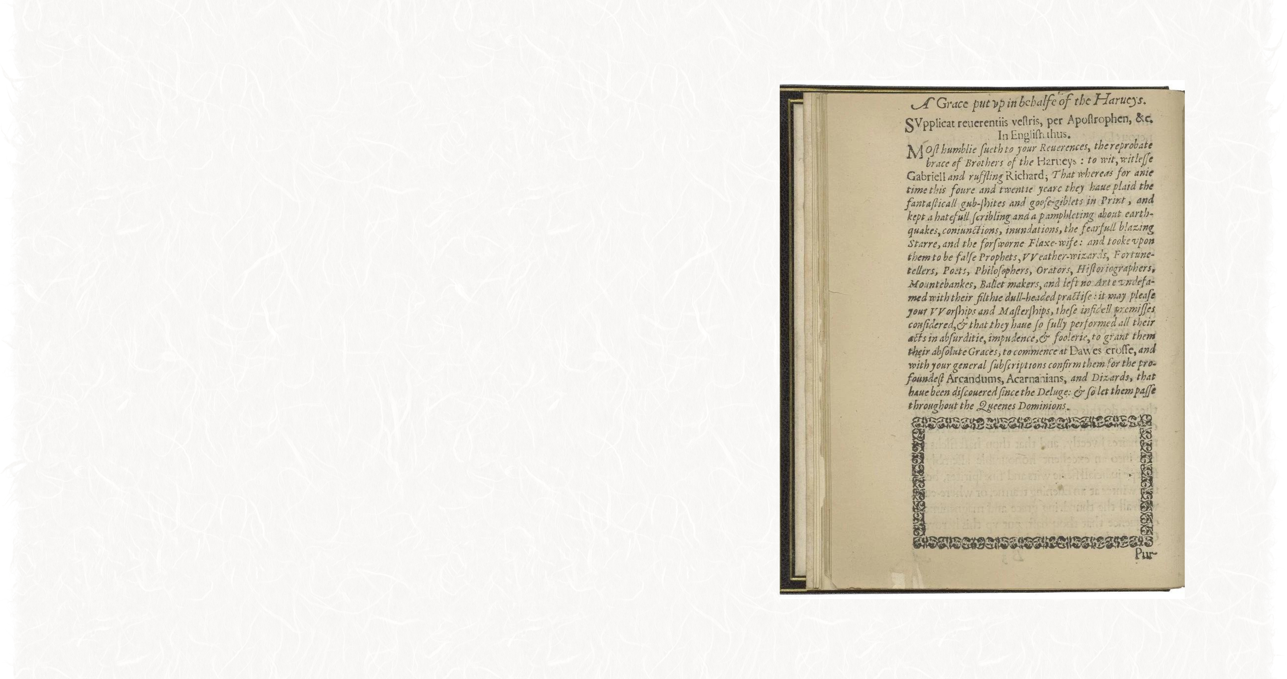 In this page from 'Have with you to Saffron-Walden', Nashe includes an empty frame for his readers to write in their own insults directed at Gabriel Harvey