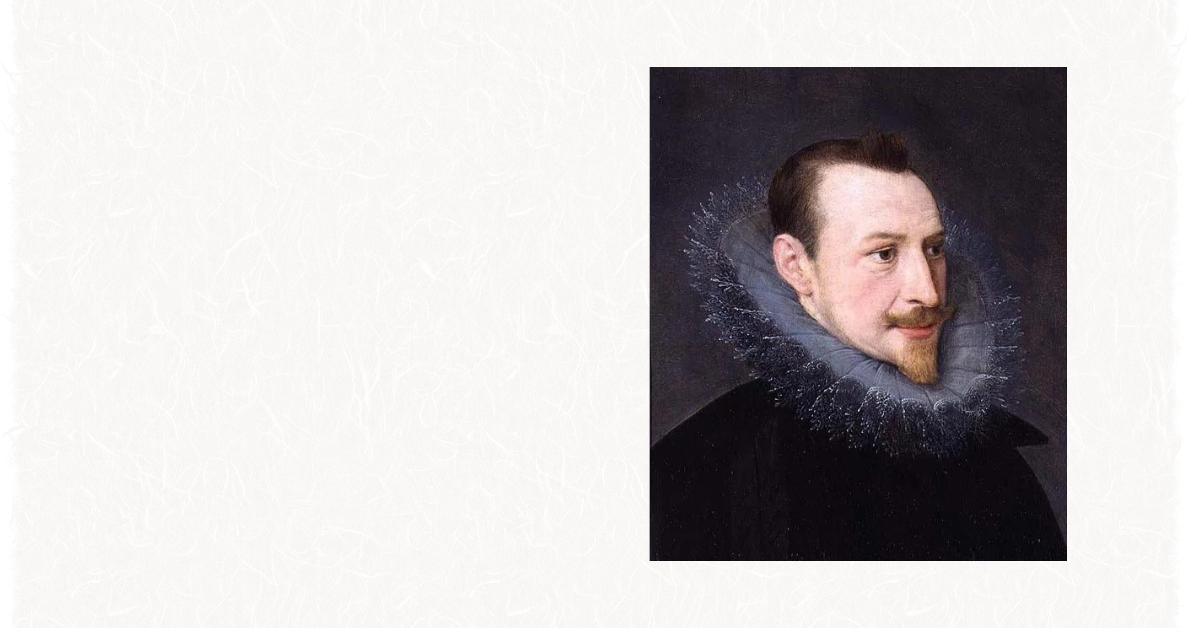 Bust portrait of a gentleman, said to be Edmund Spenser. He is finely dressed, with a plush navy ruff.